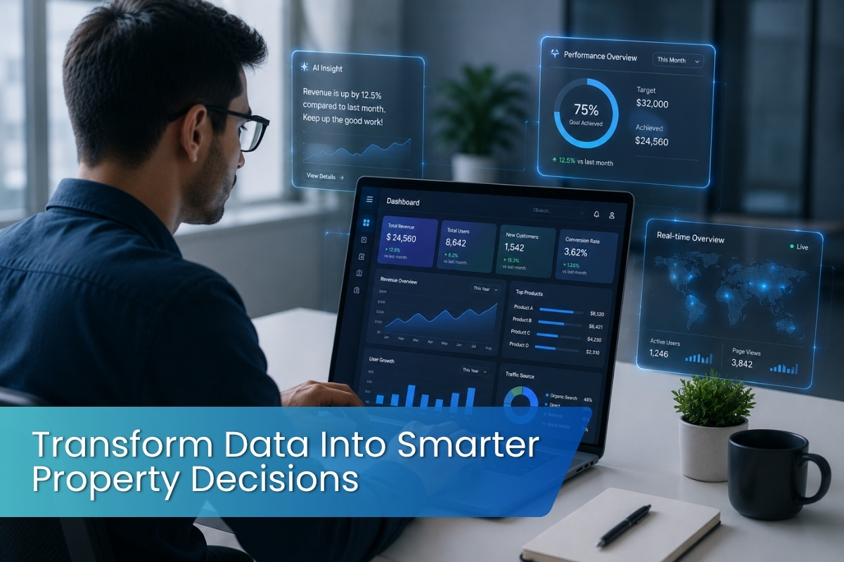 Professional using property data analytics dashboard to make smarter real estate management decisions